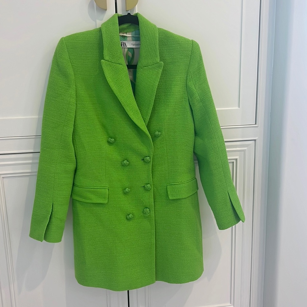 Lime Green Tweed Dress Coat -Zara